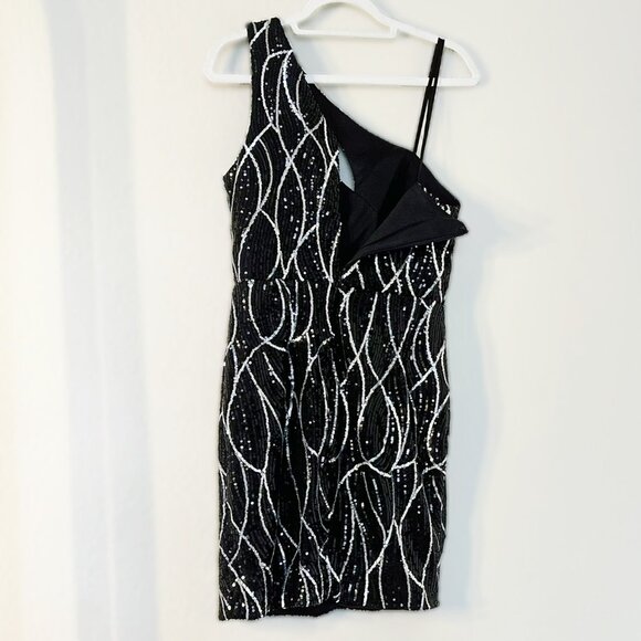 Nox Anabel Sequin Cocktail Dress Womens Medium Asymmetrical Cut Out One Shoulder - Picture 4 of 15